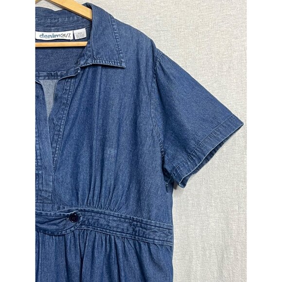 Denim 24/7 Women Plus Size 22W Blue Denim Casual Dress Waist Tie Cotton Comfy - Picture 5 of 16